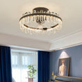 Modern Luxury Round Crystal ABS Fan Blade LED Semi-Flush Mount Ceiling Fan Light Living Room
