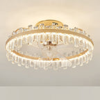 Modern Luxury Round Crystal ABS Fan Blade LED Semi-Flush Mount Ceiling Fan Light Living Room