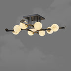 Modern Luxury Marble Ball Shade Copper 5/9-Light Semi-Flush Mount Ceiling Light For Living Room