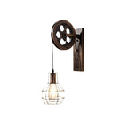 Contemporary Industrial Iron Net Glass 1-Light Pulley Lifting Wall Sconce Lamp For Dining Room