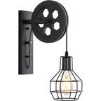 Contemporary Industrial Iron Net Glass 1-Light Pulley Lifting Wall Sconce Lamp For Dining Room