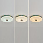 Traditional Chinese Abalone Shell Decor Marble Round Shade LED Flush Mount Ceiling Light For Bedroom