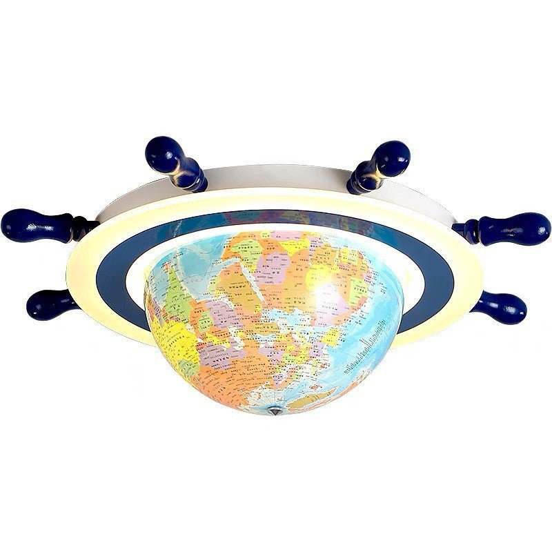 Lumendat Contemporary Creative Iron Resin Cartoon Spinning Globe Ship Rudder LED Kids Flush Mount Ceiling Light For Bedroom Lumendat