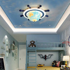 Lumendat Contemporary Creative Iron Resin Cartoon Spinning Globe Ship Rudder LED Kids Flush Mount Ceiling Light For Bedroom Lumendat