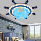 Lumendat Contemporary Creative Iron Resin Cartoon Spinning Globe Ship Rudder LED Kids Flush Mount Ceiling Light For Bedroom Lumendat