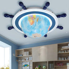 Lumendat Contemporary Creative Iron Resin Cartoon Spinning Globe Ship Rudder LED Kids Flush Mount Ceiling Light For Bedroom Lumendat