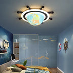 Lumendat Contemporary Creative Iron Resin Cartoon Spinning Globe Ship Rudder LED Kids Flush Mount Ceiling Light For Bedroom Lumendat