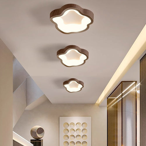 Traditional Japanese Corrugated Iron Pe LED Flush Mount Ceiling Light for Living Room