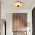 Traditional Japanese Travertine Round Water Ripple Glass Shade LED Flush Mount Ceiling Light For Living Room