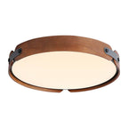 Modern Minimalist Iron Wood Round Shade LED Flush Mount Ceiling Light For Living Room