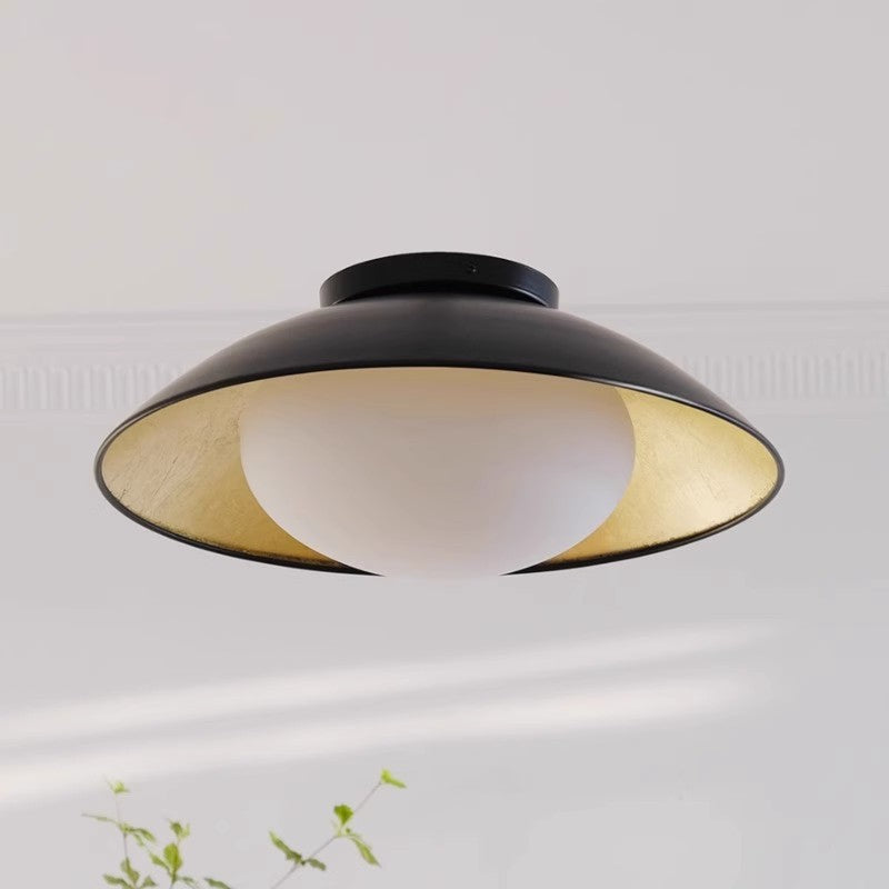 Traditional French Dome Hardware Glass Globe Shade 1-Light Semi-Flush Mount Ceiling Light For Living Room