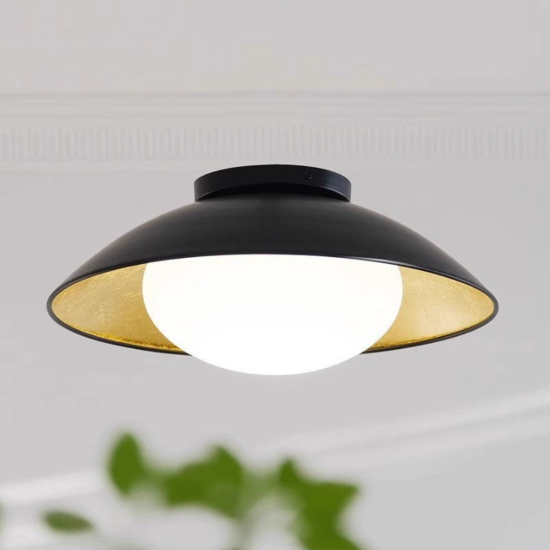 Traditional French Dome Hardware Glass Globe Shade 1-Light Semi-Flush Mount Ceiling Light For Living Room