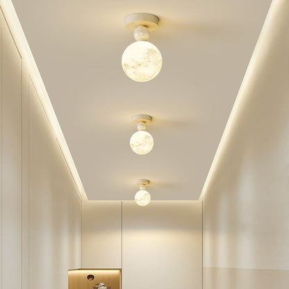Contemporary Nordic Iron 3d Printed Resin Moon Shade 1-light Semi-flush Mount Ceiling Light for Living Room