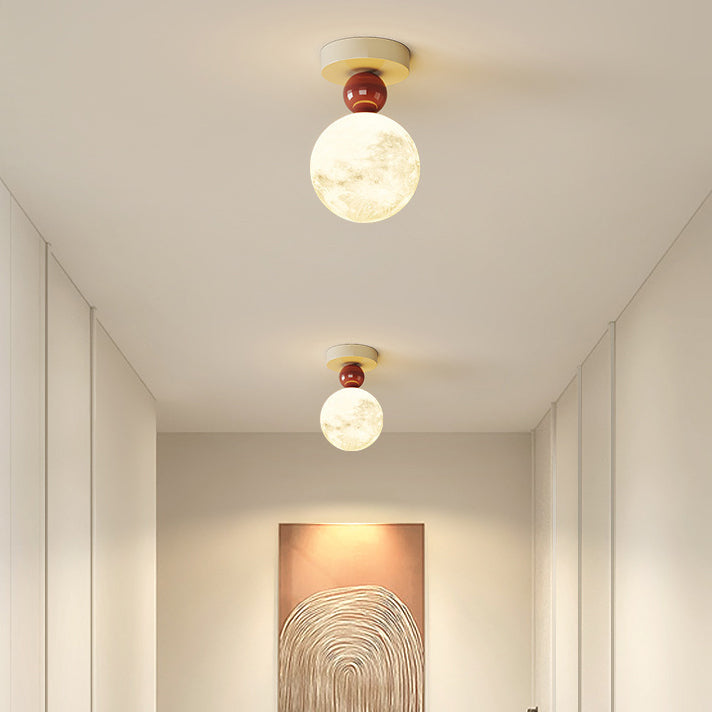 Contemporary Nordic Iron 3d Printed Resin Moon Shade 1-light Semi-flush Mount Ceiling Light for Living Room