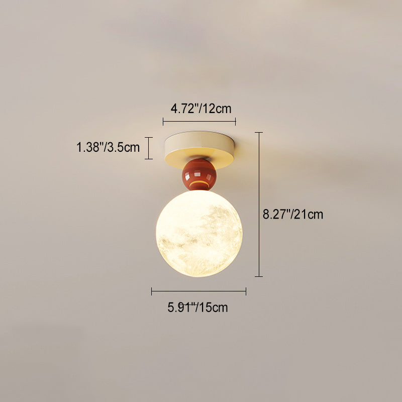 Contemporary Nordic Iron 3d Printed Resin Moon Shade 1-light Semi-flush Mount Ceiling Light for Living Room