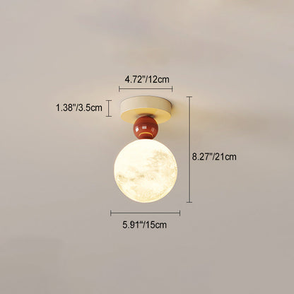 Contemporary Nordic Iron 3d Printed Resin Moon Shade 1-light Semi-flush Mount Ceiling Light for Living Room
