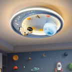 Contemporary Creative Iron Acrylic Cartoon Astronaut Spaceman Planet LED Flush Mount Ceiling Light For Living Room