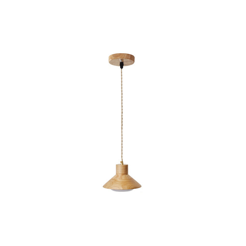 Traditional Japanese Wood Grain Tapered 1-light Pendant Light for Living Room