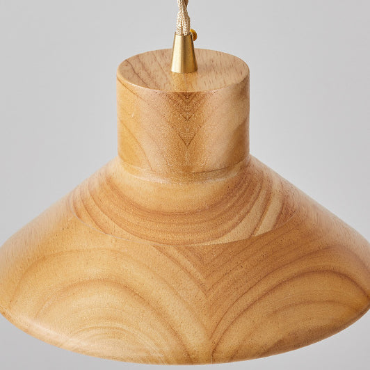Traditional Japanese Wood Grain Tapered 1-light Pendant Light for Living Room