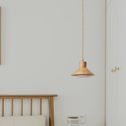 Traditional Japanese Wood Grain Tapered 1-light Pendant Light for Living Room