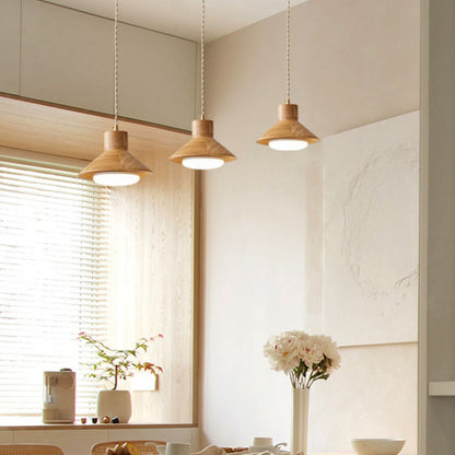 Traditional Japanese Wood Grain Tapered 1-light Pendant Light for Living Room