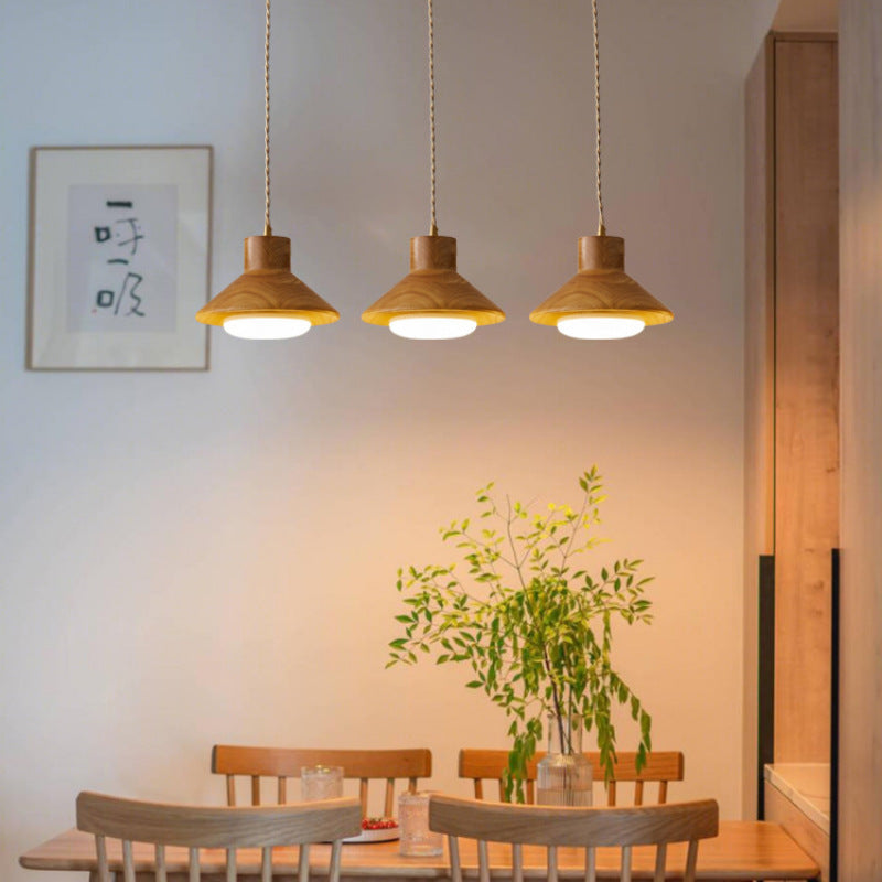 Traditional Japanese Wood Grain Tapered 1-light Pendant Light for Living Room