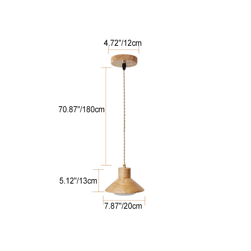 Traditional Japanese Wood Grain Tapered 1-light Pendant Light for Living Room