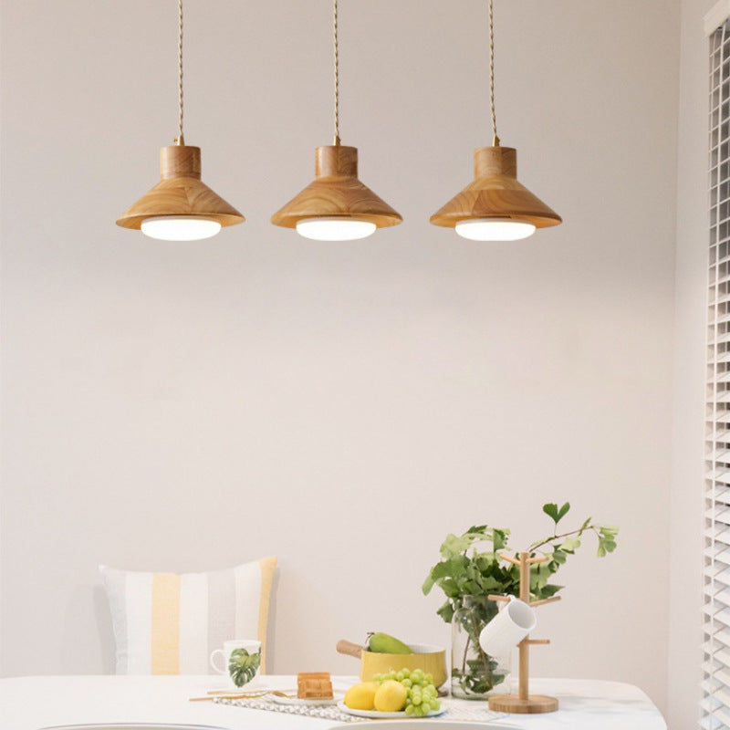 Traditional Japanese Wood Grain Tapered 1-light Pendant Light for Living Room