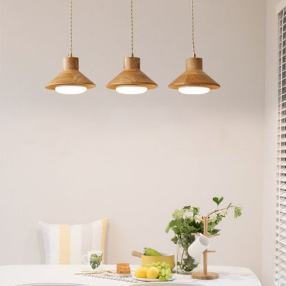 Traditional Japanese Wood Grain Tapered 1-light Pendant Light for Living Room
