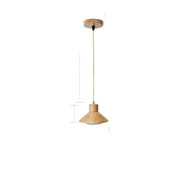 Traditional Japanese Wood Grain Tapered 1-light Pendant Light for Living Room