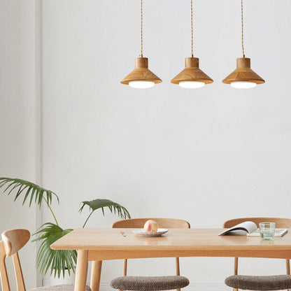 Traditional Japanese Wood Grain Tapered 1-light Pendant Light for Living Room