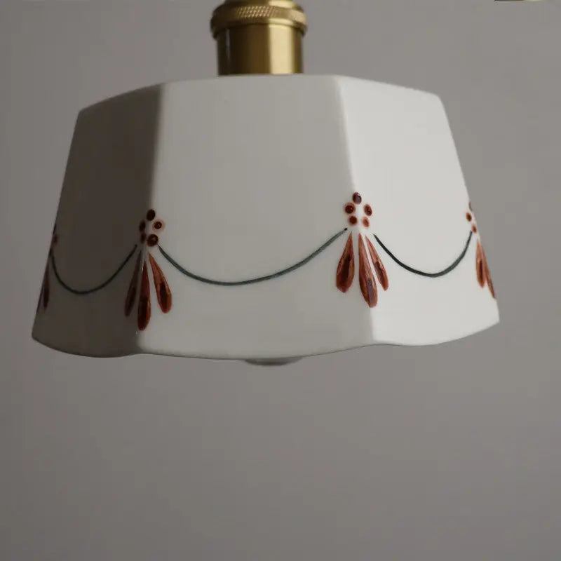 Traditional French Antique Brass Glazed Printed Ceramic Round 1-light Pendant Light for Living Room Lumendat
