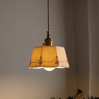 Traditional French Antique Brass Glazed Printed Ceramic Round 1-light Pendant Light for Living Room Lumendat
