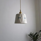 Traditional French Antique Brass Glazed Printed Ceramic Round 1-light Pendant Light for Living Room Lumendat