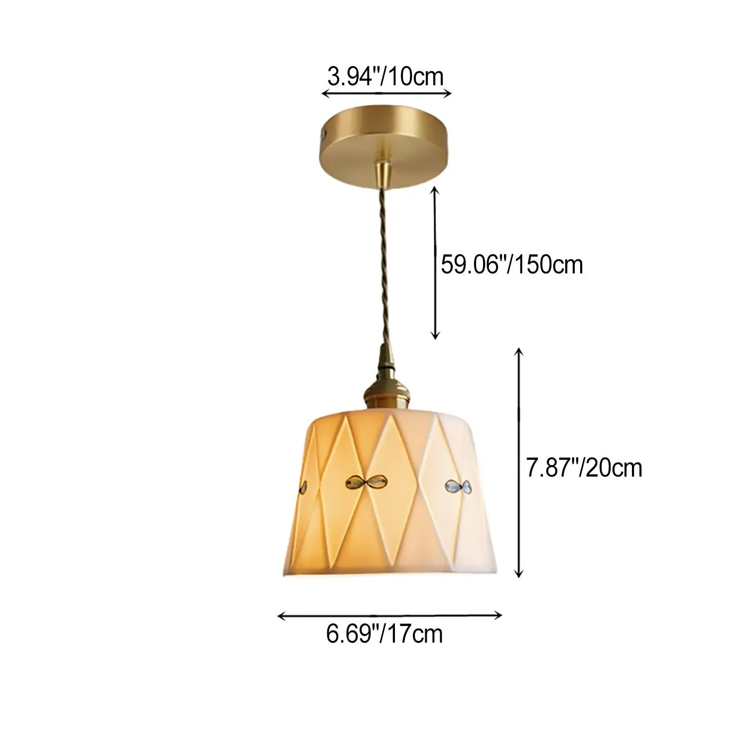 Traditional French Antique Brass Glazed Printed Ceramic Round 1-light Pendant Light for Living Room Lumendat