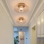 Modern Luxury Round Vertical Grain Glass Shade 1-Light Semi-Flush Mount Ceiling Light For Living Room