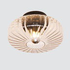 Modern Luxury Round Vertical Grain Glass Shade 1-Light Semi-Flush Mount Ceiling Light For Living Room