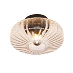 Modern Luxury Round Vertical Grain Glass Shade 1-Light Semi-Flush Mount Ceiling Light For Living Room