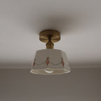 Traditional French Antique Brass Glazed Printed Ceramic Round 1-Light Semi-Flush Mount Ceiling Light For Living Room Lumendat