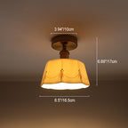 Traditional French Antique Brass Glazed Printed Ceramic Round 1-Light Semi-Flush Mount Ceiling Light For Living Room Lumendat