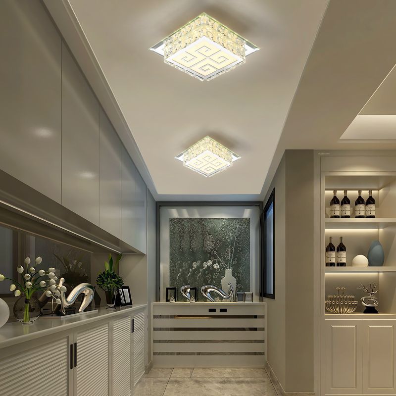 Contemporary Luxury Square Glass Crystal LED Flush Mount Ceiling Light For Living Room