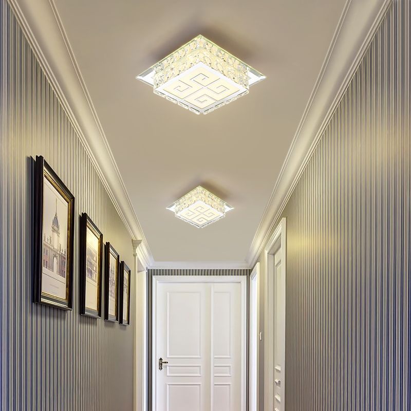 Contemporary Luxury Square Glass Crystal LED Flush Mount Ceiling Light For Living Room