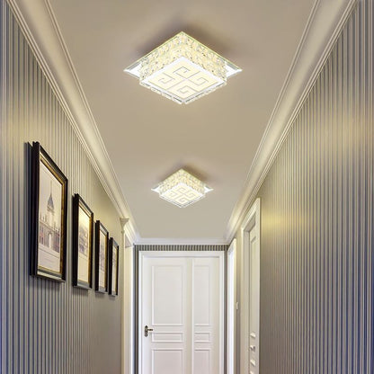 Contemporary Luxury Square Glass Crystal LED Flush Mount Ceiling Light For Living Room