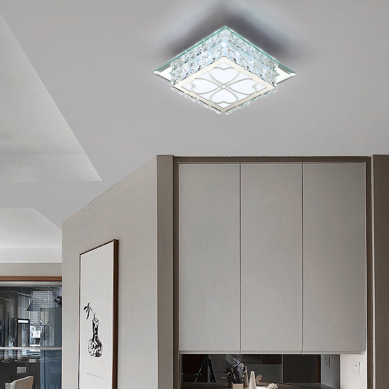 Contemporary Luxury Square Glass Crystal LED Flush Mount Ceiling Light For Living Room