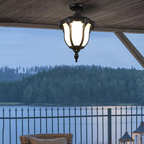 Traditional Vintage Aluminum Polygon Glass 1-Light Waterproof Outdoor Semi-Flush Mount Ceiling Light For Garden Lumendat