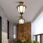 Traditional Vintage Aluminum Polygon Glass 1-Light Waterproof Outdoor Semi-Flush Mount Ceiling Light For Garden Lumendat