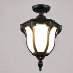 Traditional Vintage Aluminum Polygon Glass 1-Light Waterproof Outdoor Semi-Flush Mount Ceiling Light For Garden Lumendat