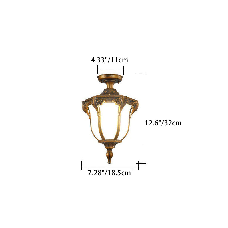Traditional Vintage Aluminum Polygon Glass 1-Light Waterproof Outdoor Semi-Flush Mount Ceiling Light For Garden Lumendat