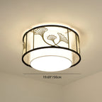 Traditional Chinese Lotus Leaf Decoration Fabric Round 5-Light Flush Mount Ceiling Light For Living Room