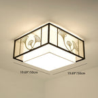 Traditional Chinese Lotus Leaf Decoration Fabric Round 5-Light Flush Mount Ceiling Light For Living Room